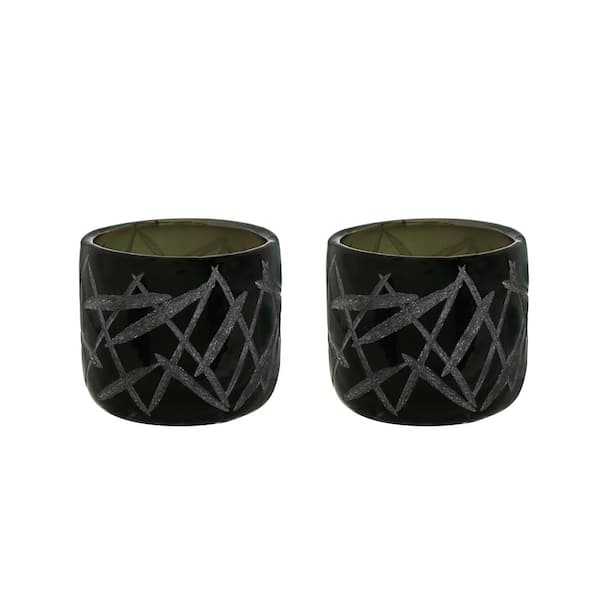 Black Glass Votive Candle Holder (Set of 2)
