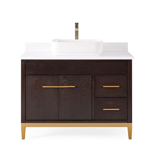 Benton Collection Beatrice 42 in. W x 22 in. D x 35.50 in. H Vessel Sink Style Bathroom Vanity in Espresso Color with White Quartz Top