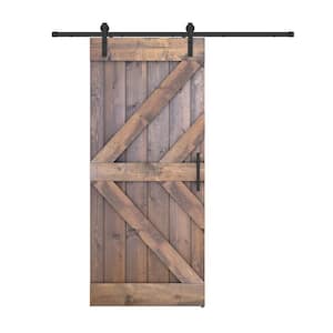 Double KL 24 in. x 84 in. Brair Smoke Finished Pine Wood Sliding Barn Door with Hardware Kit (DIY)