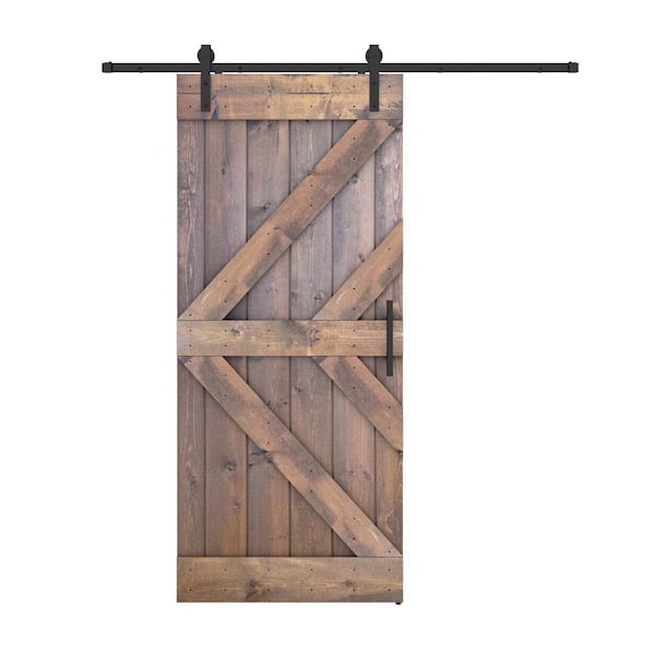Dessliy Double KL 36 in. x 84 in. Brair Smoke Finished Pine Wood Sliding Barn Door with Hardware Kit (DIY)