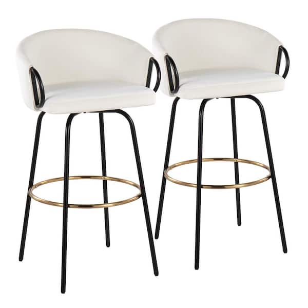 Lumisource Claire 38.25 In. Cream Velvet And Black Metal Low Back Bar Stool With Gold Footrest (Set Of 2)