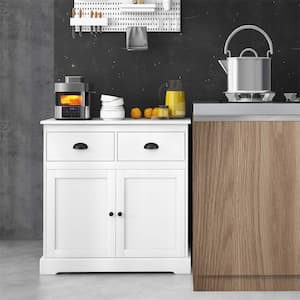 White Wood 31.5 in. Kitchen Buffet Storage Cabinet with 2-Doors 2 Storage Drawers Anti-Toppling Design