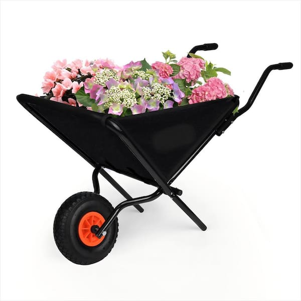 10 cu. ft. Polyester Powered Weelbarrow, Foldable Home Utility Yard Wheelbarrow for Garden Supplies