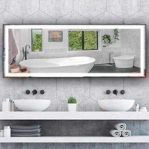 96 in. W x 36 in. H Rectangular Aluminum Framed Anti-Fog Dimmable LED Wall Mounted Bathroom Vanity Mirror in Matte Black