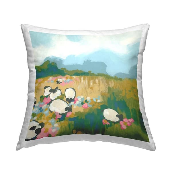Stupell Industries Round Rural Sheep Green Print Polyester 18 in. x 18 in. Throw Pillow