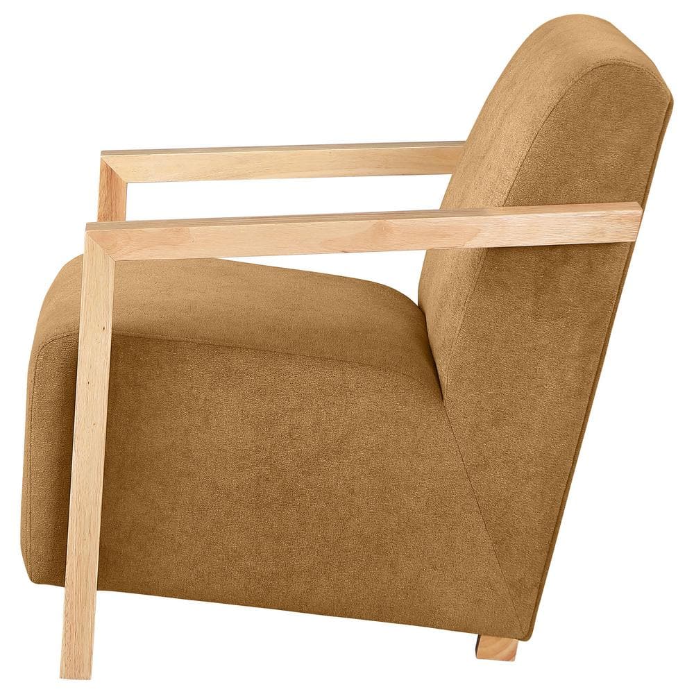 Diego Light Brown Fabric Upholstered Accent Chair with Wooden Arms