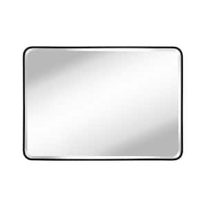 40 in. W x 30 in. H Rounded Rectangular Aluminum Frame Beveled Glass Wall Mounted Bathroom Vanity Mirror in Black