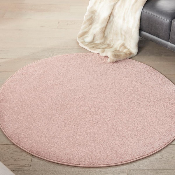 Essentials 4 ft. x 4 ft. Pink Round Solid Contemporary Indoor/Outdoor Patio Area Rug