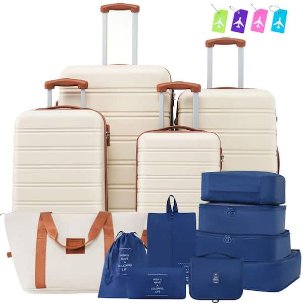 Merax 5-Piece Brown and White Expandable ABS Hardshell Spinner 16 in. 20 in. 24 in. 28 in. Luggage Set Travel Bag, TSA 8 Bags