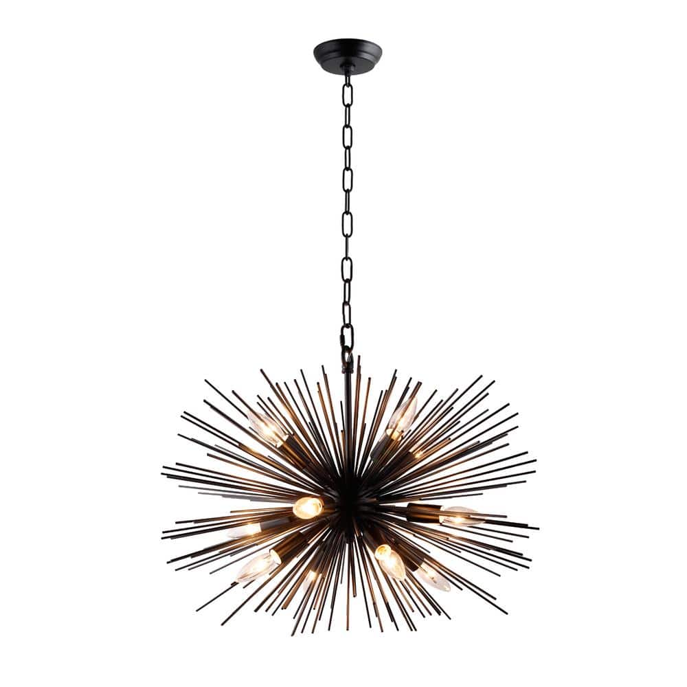 12-Light Black Sputnik Chandelier with no Bulbs Included