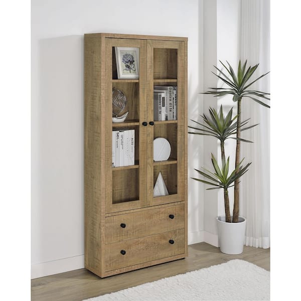Coaster Hawthorne Mango Brown 70.75 in. Accent Cabinet with 4-Shelves and Glass Door