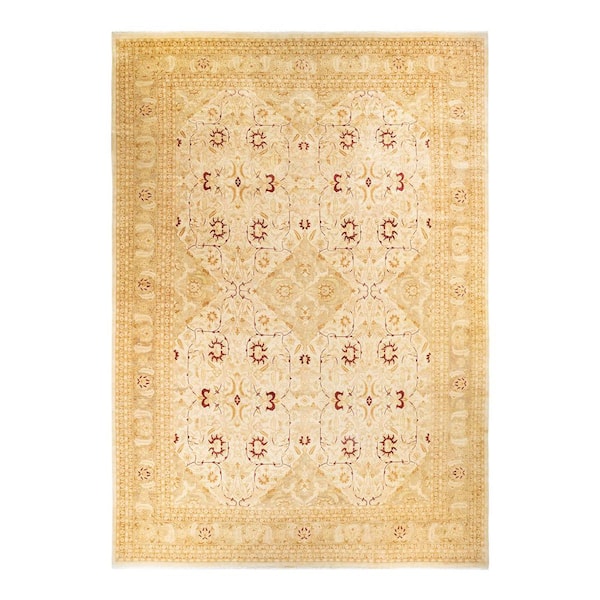 Mogul Ivory 12 x 18 Oriental Wool Indoor Area Rug
