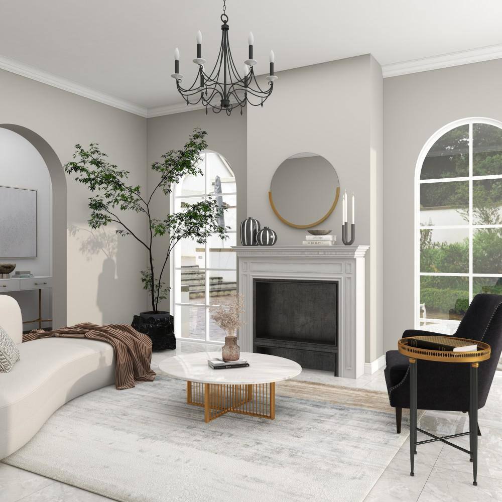 Black Round Metal and Stone Accent Table with Graduated Legs