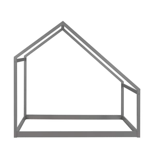 Gray Twin Size Wooden House Bed
