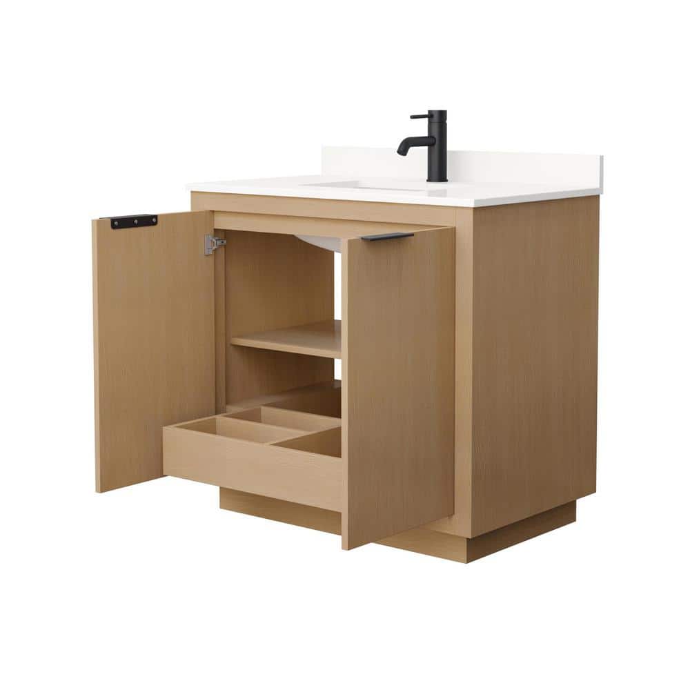 Maroni Light Straw Wood Single Bathroom Vanity with White Quartz Top