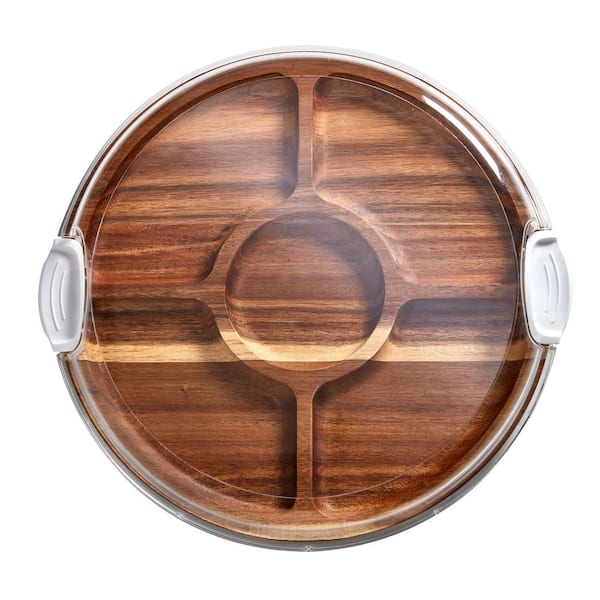Farberware 14 in. x 2.95 in. H Round Build-A-Board Cutting Board W/5 Compartments and Clear Locking Lid