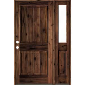 50 in. x 80 in. Knotty Alder Square Top Right-Hand/Inswing Clear Glass Red Mahogany Stain Wood Prehung Front Door w/RHSL