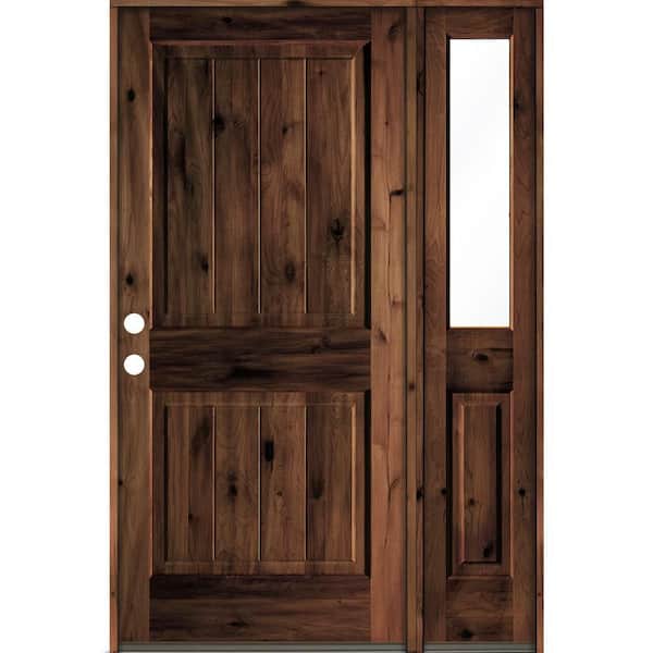 Krosswood Doors 50 in. x 80 in. Knotty Alder Square Top Right-Hand/Inswing Clear Glass Red Mahogany Stain Wood Prehung Front Door w/RHSL