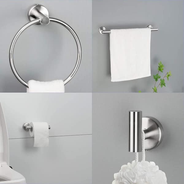 6-Piece Stainless Steel Bathroom Towel Rack Wall-Mounted Bath Accessory  Type in Brushed Nickel GUU-GUU-5 - The Home Depot