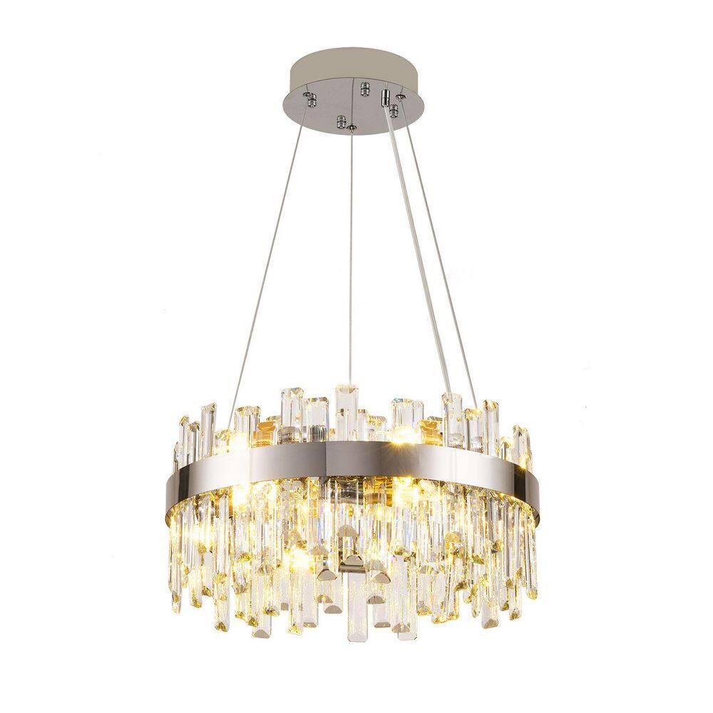 20 in. Modern 12-Light Chrome Crystal Chandelier Circle Round 2-Tiers Chand