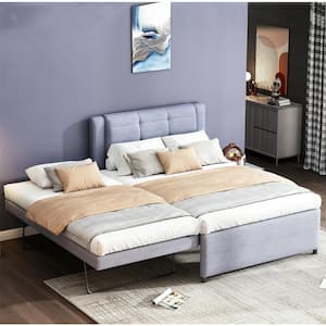 Gray Wood Frame Full Size Platform Bed with Trundle