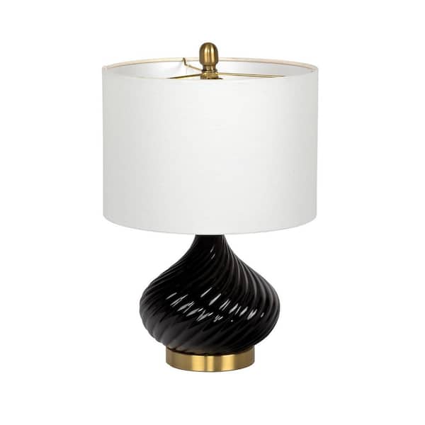 Table Lamp 20.25 in. Black/Brass Finish Contemporary Standard Blub Urn Table Lamp for home with Off-White Fabric Shade