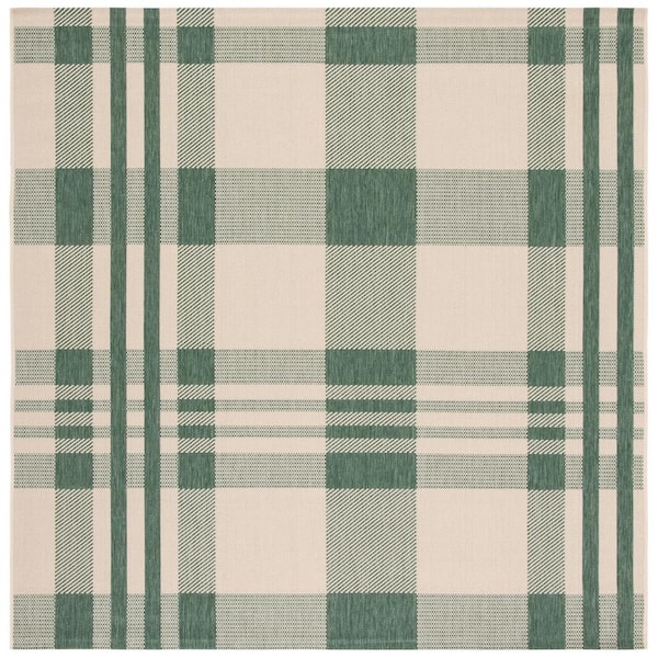 Courtyard Green/Beige 3 ft. x 3 ft. Plaid Indoor/Outdoor Square Area Rug