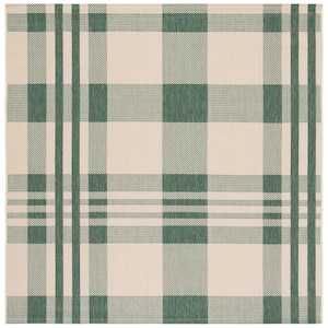 Courtyard Green/Beige 7 ft. x 7 ft. Plaid Indoor/Outdoor Patio  Square Area Rug