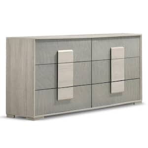 Bulevard Washed White and Stone Gray 6-Drawer 60 in. Dresser