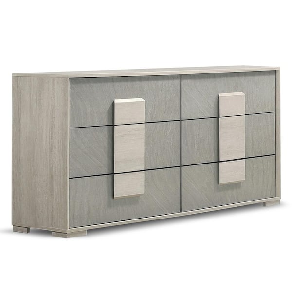 Bulevard Washed White and Stone Gray 6-Drawer 60 in. Dresser