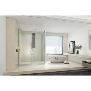 35 in. W x 76 in. H Neo Angle Pivot Frameless Corner Shower Enclosure in Satin Silver Finish with Toughened Glass