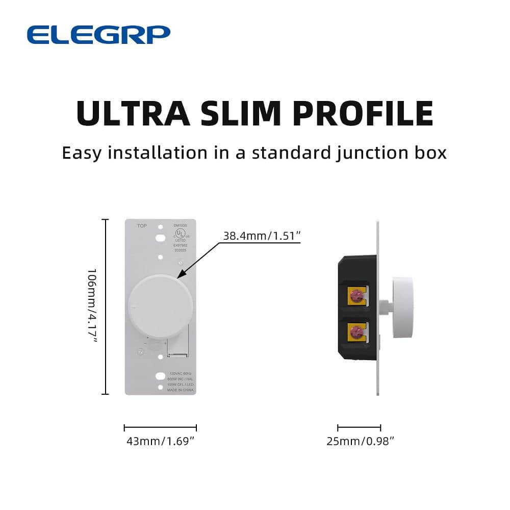 White and Ivory Rotary Dimmer Switch with Gloss Finish, 2-Pack
