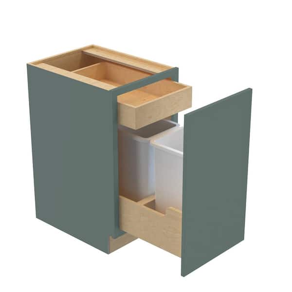 Hargrove 18 in. W x 24 in. D x 34.5 in. H Assembled Plywood Trash Can Kitchen Cabinet in Verdant Green with Soft Close