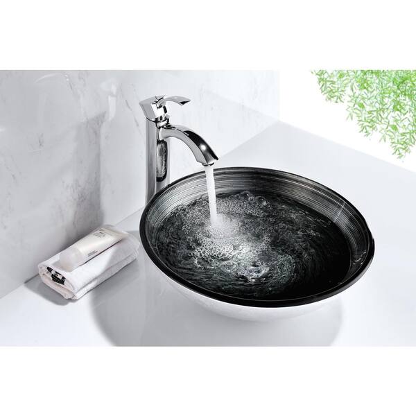 ANZZI - Stellar Series 17 in. Bathroom Vessel Sink with Scratch-Tough and Stain-Resistant Surface in Precious Storm Glass