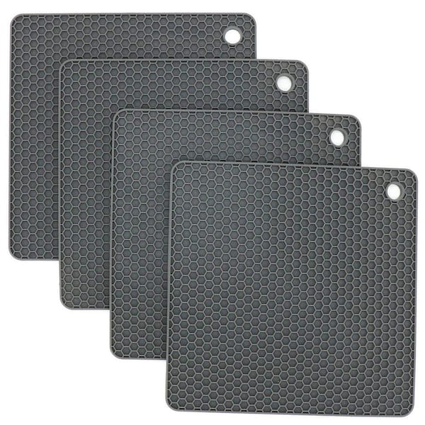 Silicone Dark Grey Flexible Trivet Mat Set Heat Resistant Non-Slip Hot Pad Pot Holder for Kitchen Countertop 4 Pack