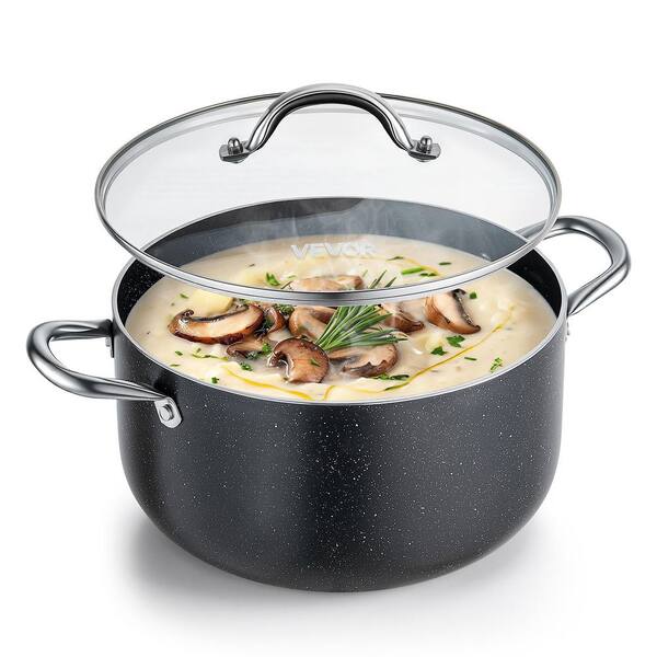 Aluminum Stock Pot, 8 qt. Nonstick Ceramic Coated Pot with Glass Lid, PFOA-Free, PFAS-Free, Compatible with Gas Stoves