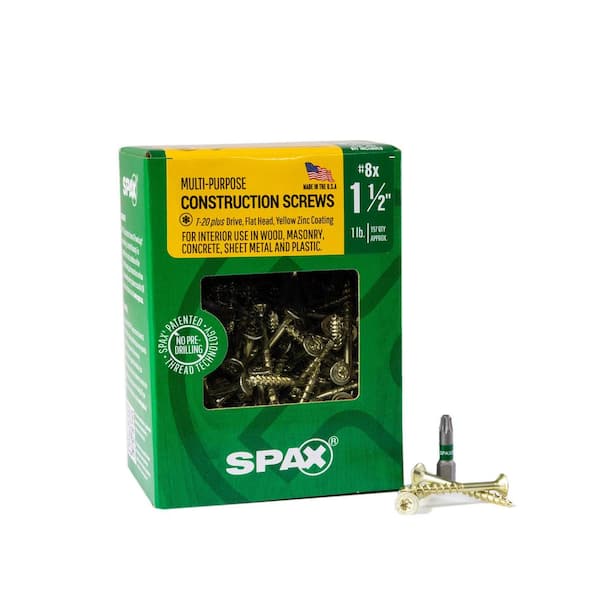 SPAX #8 x 1-1/2 in. Interior Flat Head Wood Screws Construction Framing Torx T-Star Plus (197 Each) 1 LB Bit Included