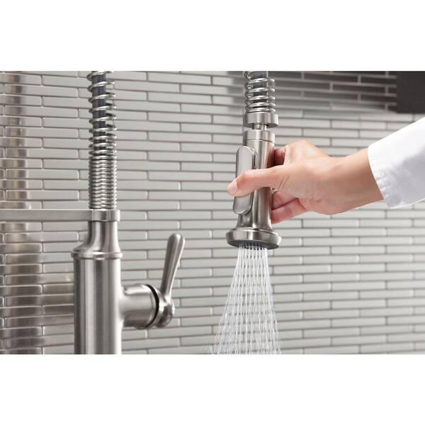 KOHLER Whitehaven Undermount Cast Iron 33 in. Single Bowl Kitchen Sink in White with Sous Faucet in Stainless Steel