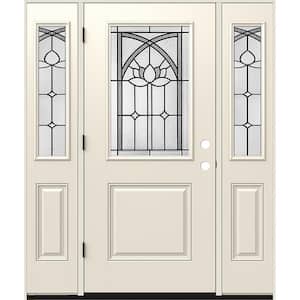 60 in. x 80 in. Right-Hand 1/2 Lite Ardsley Decorative Glass Primed Fiberglass Prehung Front Door with Sidelites
