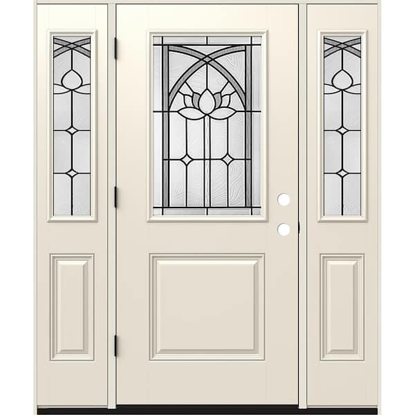 60 in. x 80 in. Right-Hand 1/2 Lite Ardsley Decorative Glass Primed Fiberglass Prehung Front Door with Sidelites
