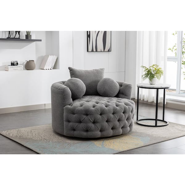 Upholstered tufted round swivel best sale barrel chair