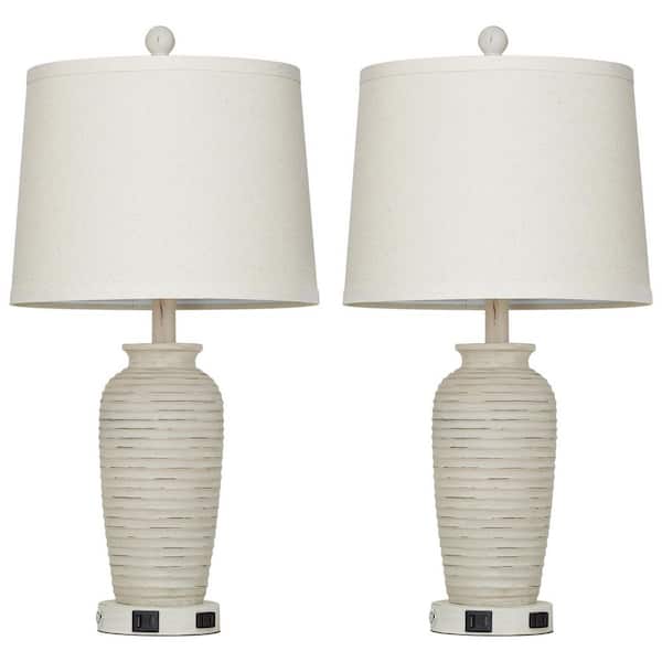 Modern 25" in. Resin Off-White Dimmable Bedside Table Lamps Set with USB-C and USB Ports, 9W Dimmable LED Bulb Included