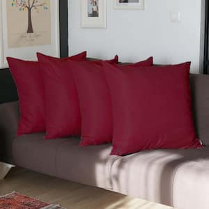 Honey Decorative Throw Pillow Cover Solid Color 26 in. x 26 in. Claret Red Square Euro Pillowcase Set of 4