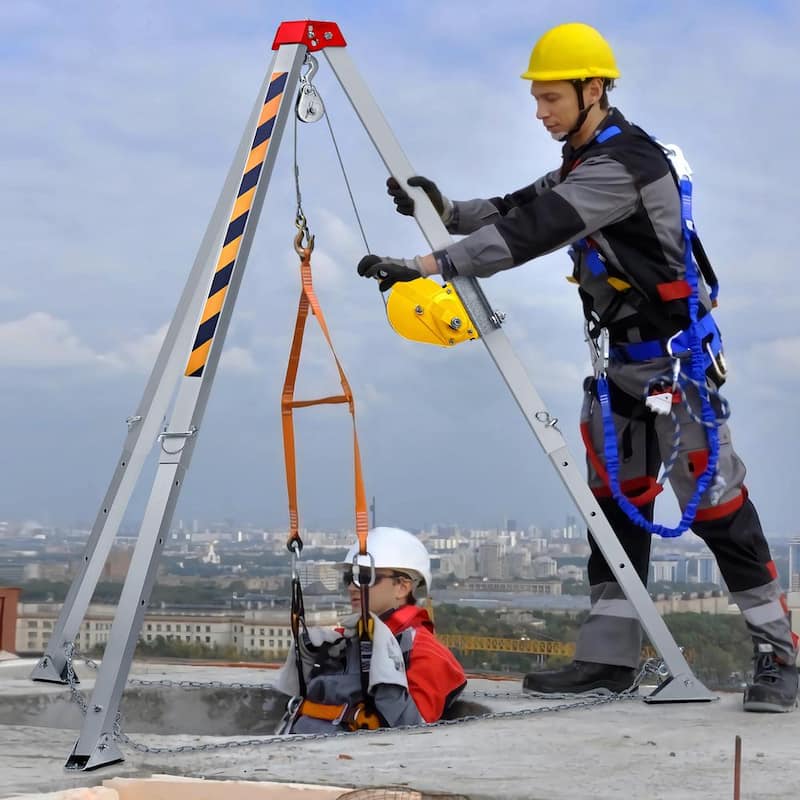 Confined Space Tripod Kit 1200 lbs. Winch Rescue Tripod w/7 ft. Leg, 98 ft. Cable, 33 ft. Fall Protection and Harness