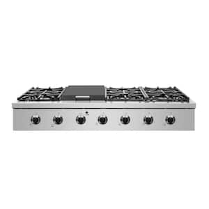 Entree 48 in. Professional Style Liquid Propane Cooktop with 6-Burners and a Griddle Burner in Stainless Steel and Black