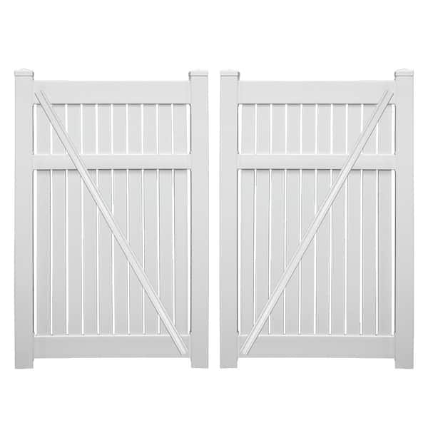 Weatherables Huntington 7.6 ft. x 6 ft. White Vinyl Semi-Privacy Double Fence Gate Kit