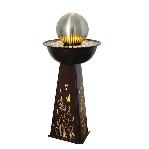 37.5 in. Copper Gazing Ball Butterfly LED Electric Spitter Fountain