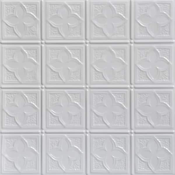FROM PLAIN TO BEAUTIFUL IN HOURS Clover White 2 ft. x 2 ft. Decorative Nail Up Tin Ceiling Tile (48 sq. ft./Case)