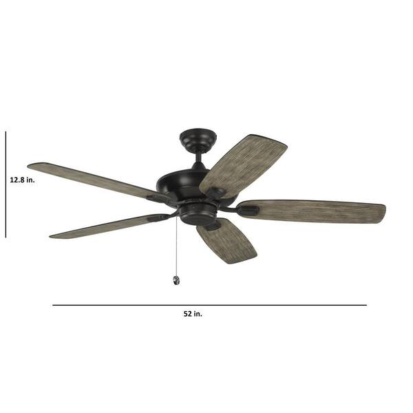 Generation Lighting - Colony Max 52 in. Transitional Aged Pewter Ceiling Fan with Light Grey Weathered Oak Blades and Pull Chain