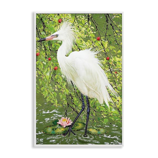 Stupell Industries Sophisticated Heron in Pond Shore by Rosiland Solomon White Framed Animal Giclee Art Print 30 in. x 20 in.